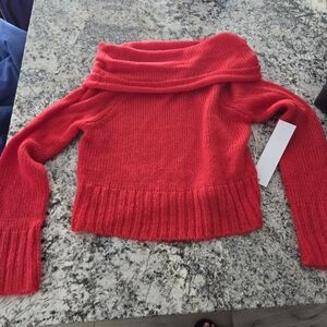 Red Off-Shoulder Women's Sweater